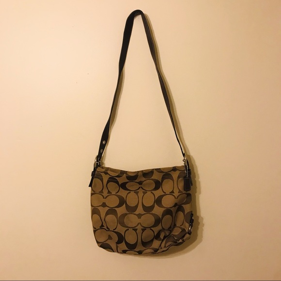 Coach Handbags - Coach Khaki Mahogany Jacquard Leather Trim Hobo Bag